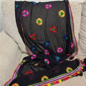 Colorful Embroidered Black Scarf